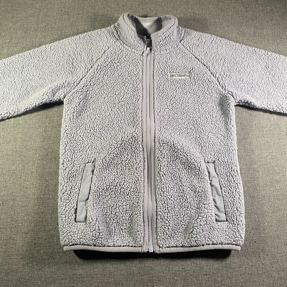 Columbia Deep Pile Fleece Full Zip Jacket Kids Size Medium‎ Grey Lightweight